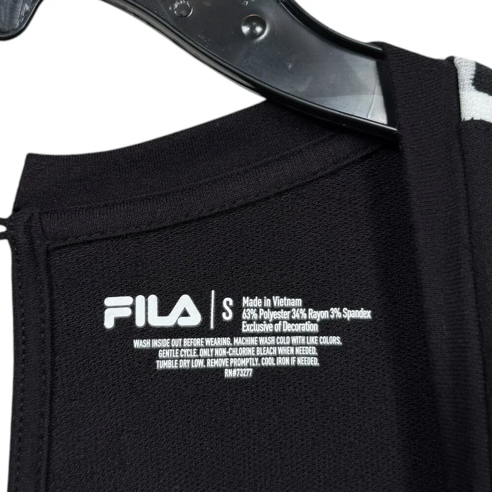 FILA Jumpsuit Womens Small Black 90s Logo Rayon Elastic Waist Stretch Casual - Picture 3 of 5